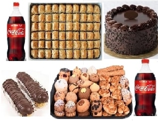 5li Dev Lezzet Seti Baklava Pasta Ekler Kuru Pasta ve Kola Bir Arada Antalya pasta