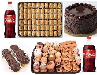 5li Dev Lezzet Seti Baklava Pasta Ekler Kuru Pasta ve Kola Bir Arada Antalya pasta