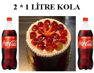 Gerçek Çilekli Yaş Pasta ve 2x1 Lt Cola Paketi Antalya pasta