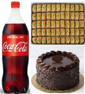 Özel Kutlama Menüsü Pasta Baklava ve 1 L Cola Tek Pakette Antalya pasta
